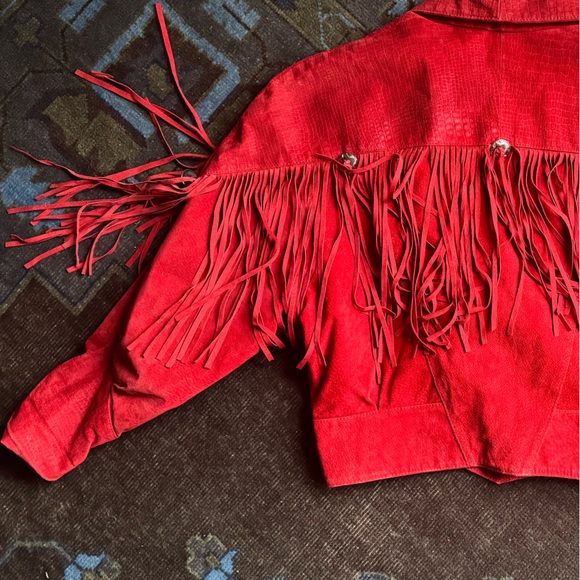 Moving Sale! Everything $30! Vintage Red Fringe Jacket sz M - Picture 7 of 8